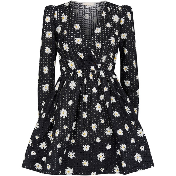 Maje Dresses & Skirts - Maje Black Rayom Daisy Print Eyelet Dress Long Sle